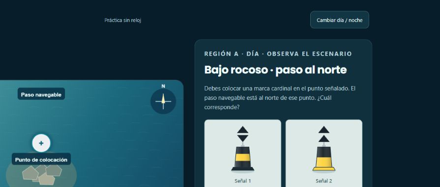 Escollo y selección de marcas cardinales en Coloca la baliza
